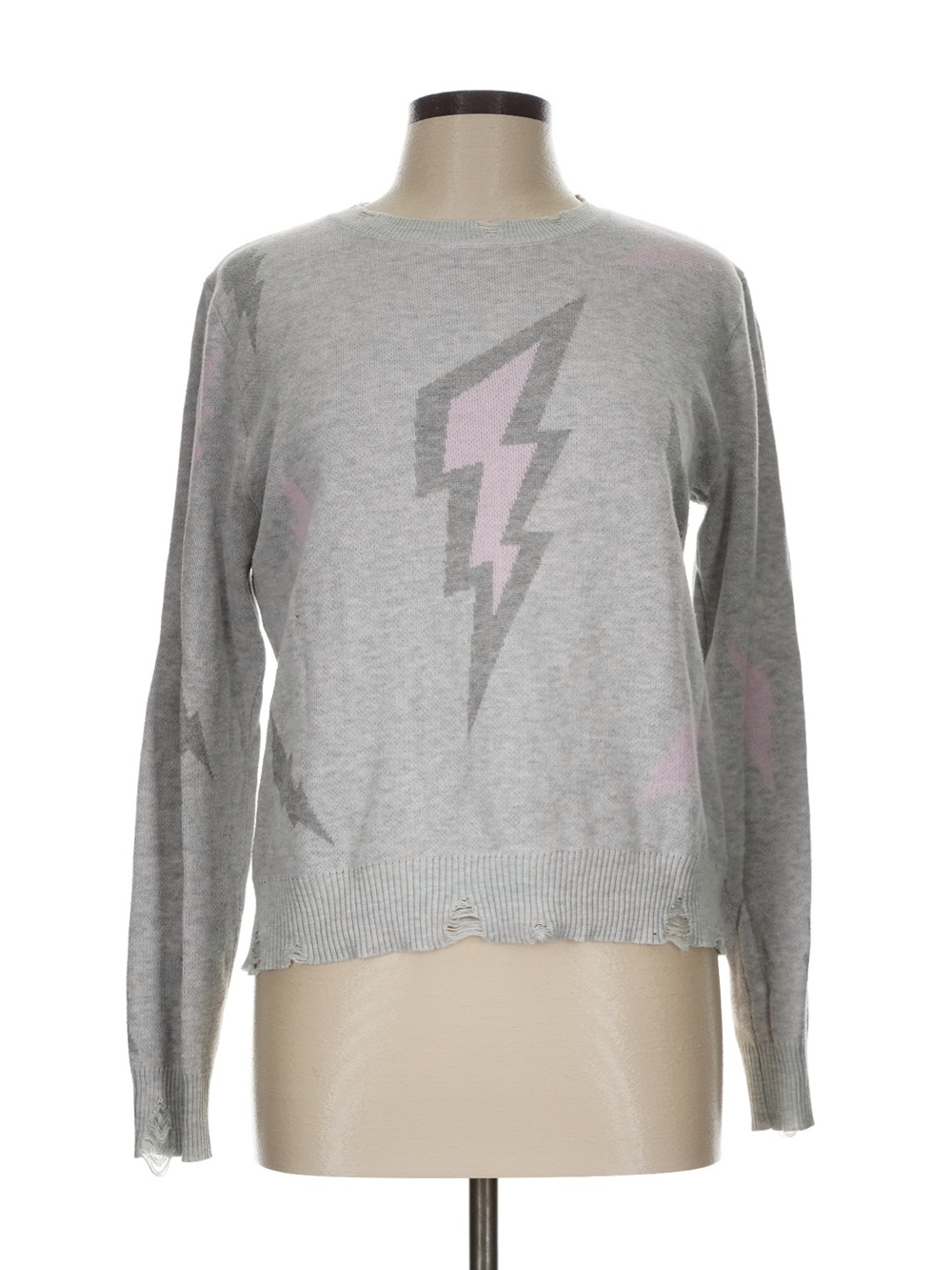 FATE Light Gray Lightning Bolt Crewneck Sweater Size Large distressed